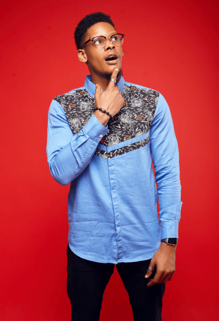 Obeezi Sky Blue Mid-V with Orange Smiley Shirt - Obeezi