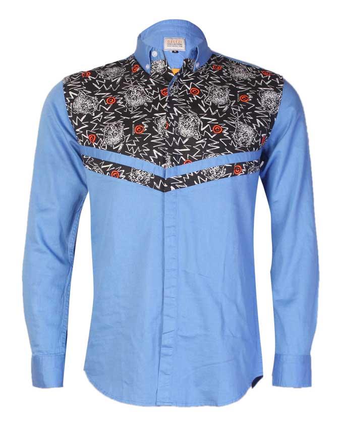 Obeezi Sky Blue Mid-V with Orange Smiley Shirt - Obeezi