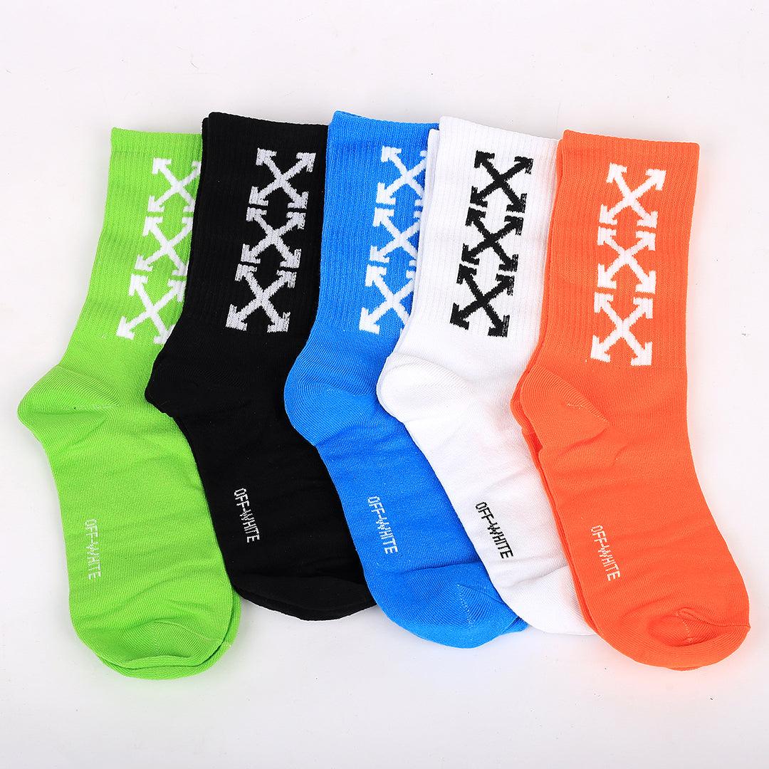 Off 5 In 1 Cotton Lemon, Black, Blue, White And Orange Logo Designed Socks - Obeezi.com