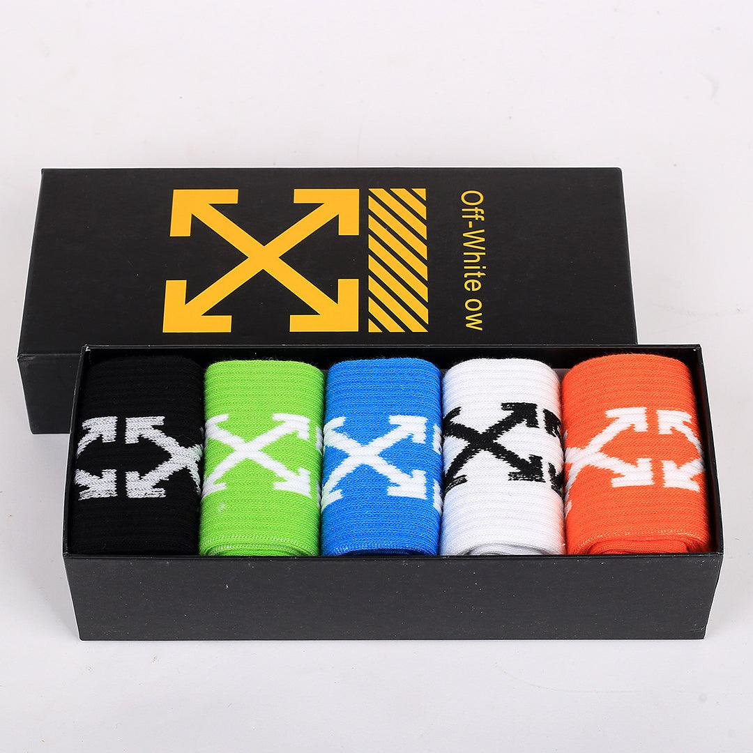 Off 5 In 1 Cotton Lemon, Black, Blue, White And Orange Logo Designed Socks - Obeezi.com