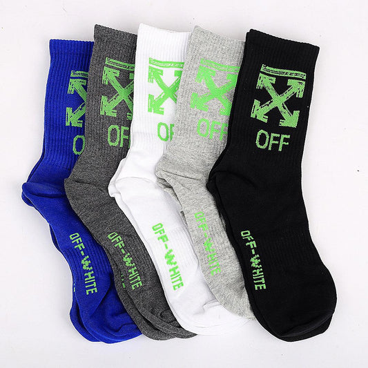 Off Logo Designed 5 In 1 Blue, Grey, White, Ash And Black Socks - Obeezi.com