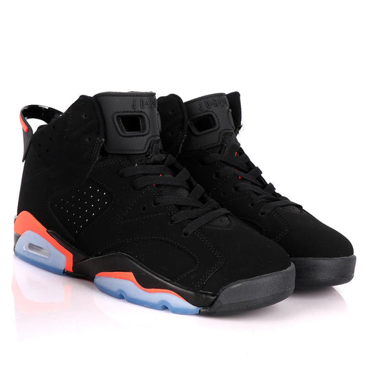 Original Air Jordan 6 Retro Black Suede Sneakers With Orange And Blue Designs - Obeezi