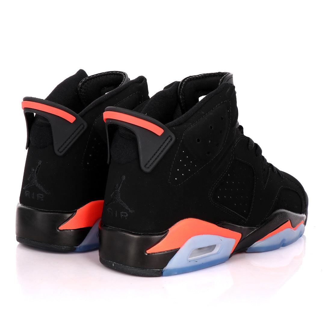 Original Air Jordan 6 Retro Black Suede Sneakers With Orange And Blue Designs - Obeezi