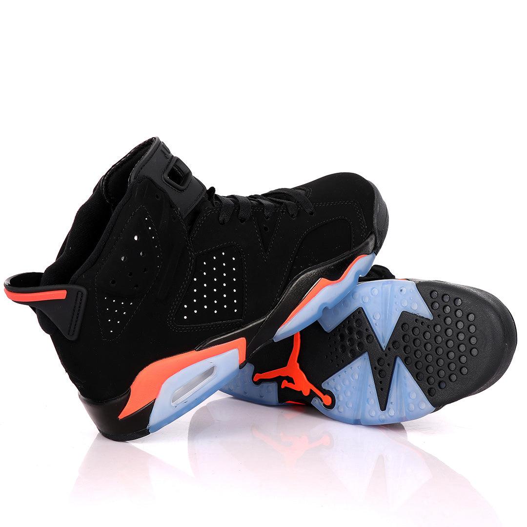 Original Air Jordan 6 Retro Black Suede Sneakers With Orange And Blue Designs - Obeezi