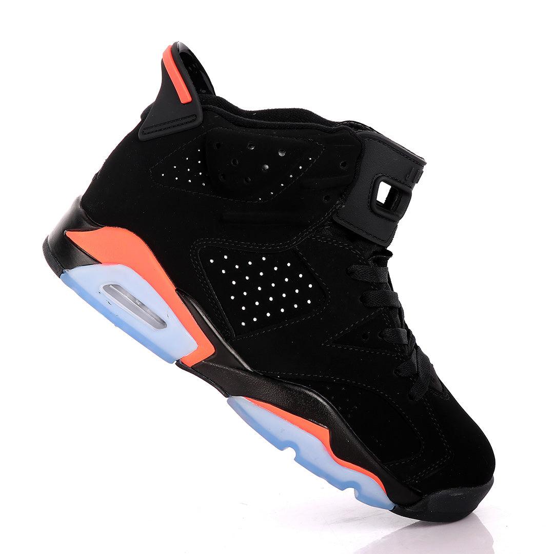 Original Air Jordan 6 Retro Black Suede Sneakers With Orange And Blue Designs - Obeezi