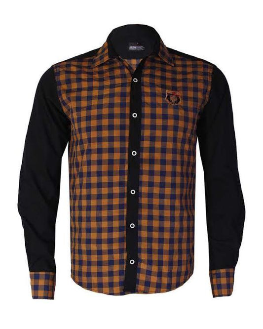 OSM Bold Stripe Check Shirt Brown Longsleeve - Obeezi