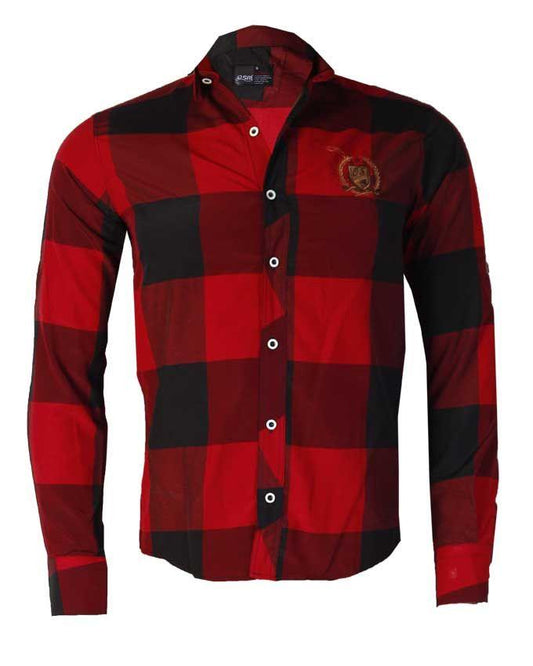 OSM Checkered Design With Crested Logo Men's Long Sleeve Shirt|Red, Black - Obeezi