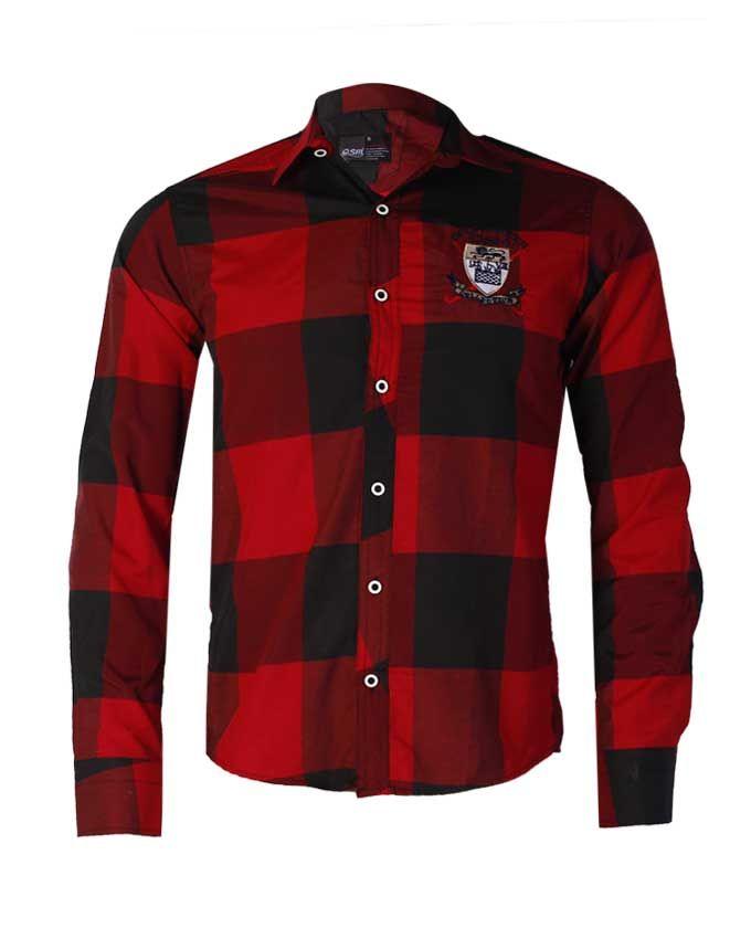OSM Checkered With Crested Logo Long Sleeve Shirt-Red - Obeezi