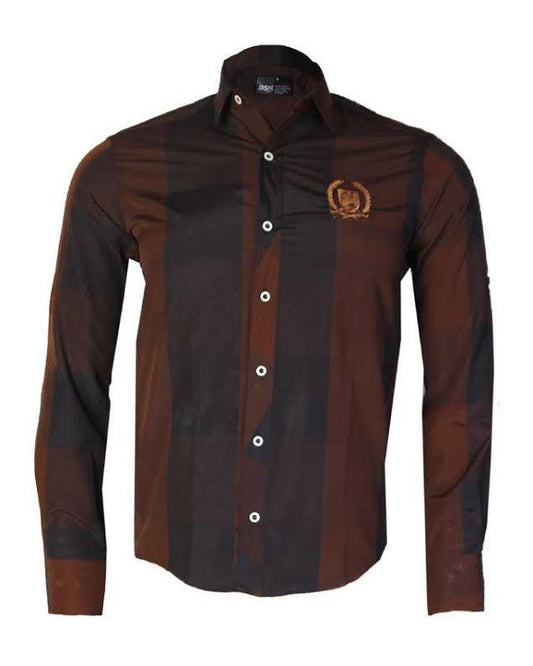 OSM Crested Logo Men's Long Sleeve Shirt-Dark Brown - Obeezi