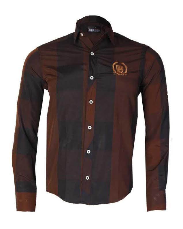 OSM Crested Logo Men's Long Sleeve Shirt-Dark Brown - Obeezi