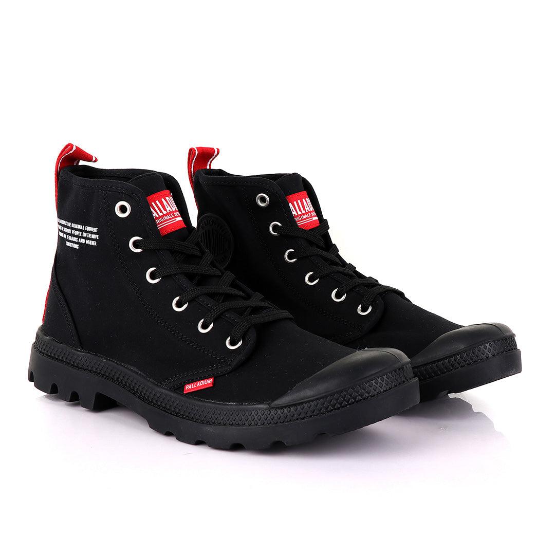 Palladium Dare Night Black with Red Strap Boots - Obeezi