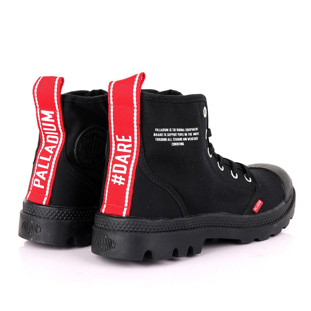 Palladium Dare Night Black with Red Strap Boots - Obeezi