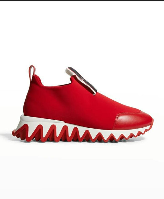 Paris Christian Loubou Yatch Spikes Flat Carl Sneakers- Red - Obeezi.com