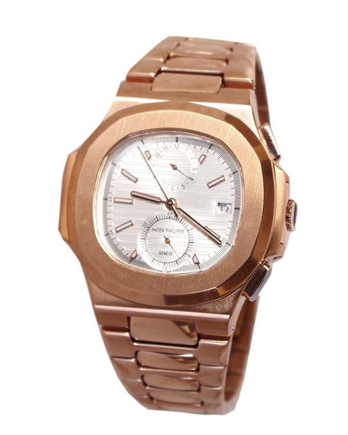 PATEK PHILIPPE Nautilus White Dial Rose Gold Chrono Men's Watch - Obeezi.com