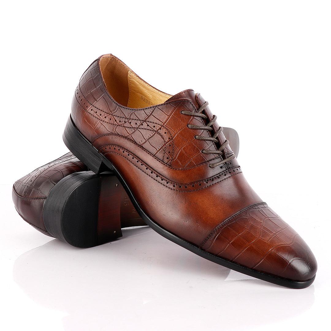 Paul Smith Oxford Half Croc Laceup Wingtip Coffee Leather Shoes - Obeezi