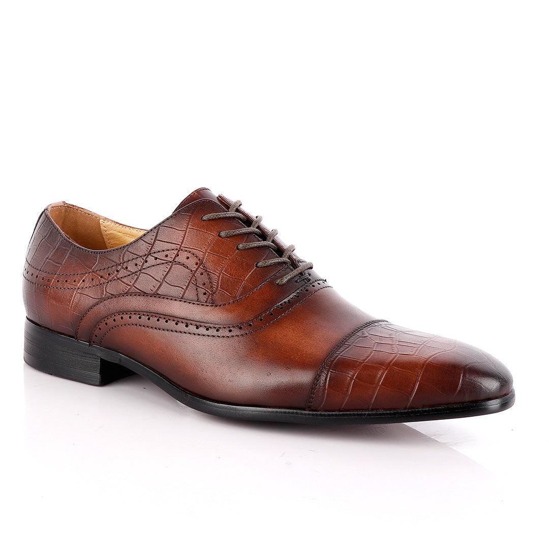 Paul Smith Oxford Half Croc Laceup Wingtip Coffee Leather Shoes - Obeezi