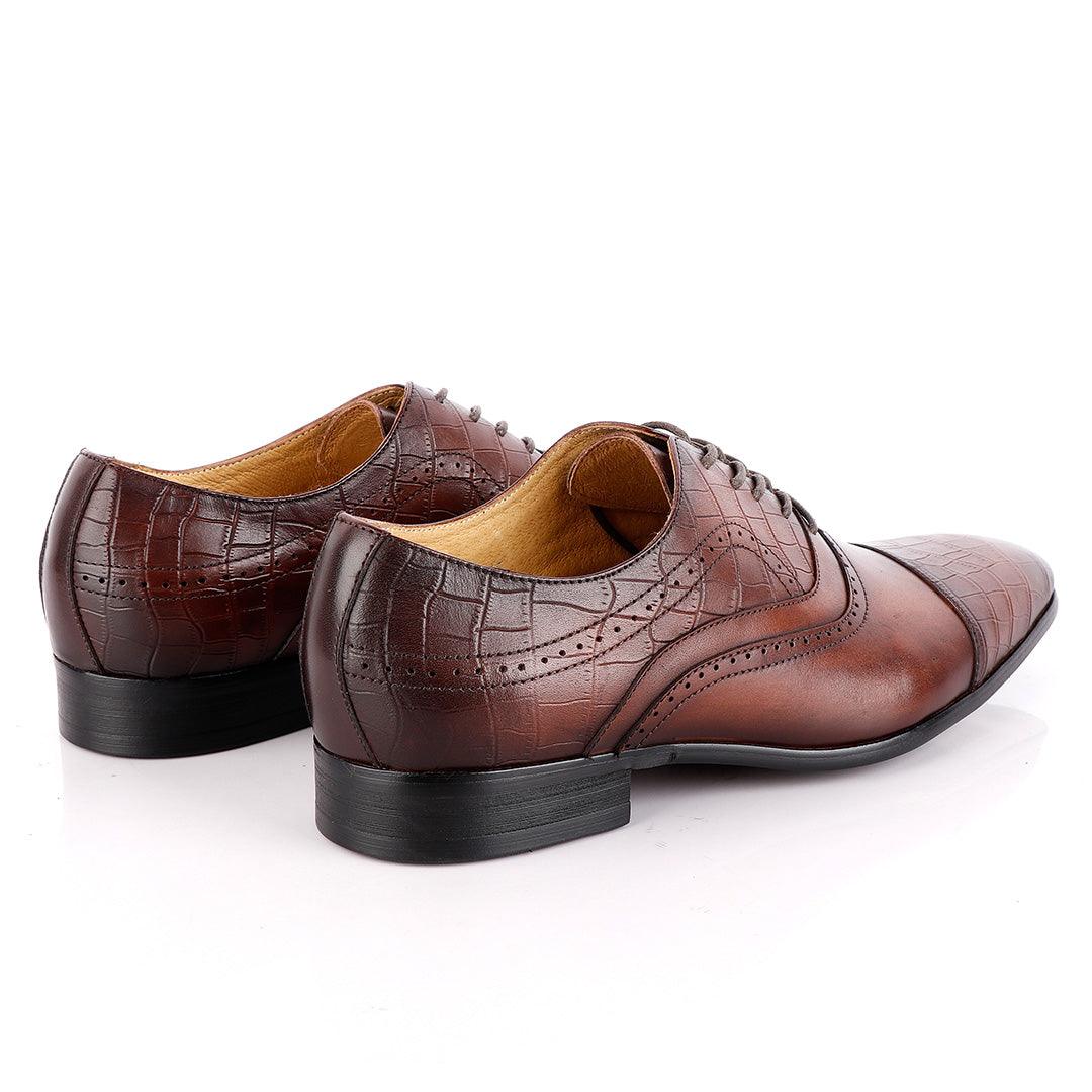 Paul Smith Oxford Half Croc Laceup Wingtip Coffee Leather Shoes - Obeezi