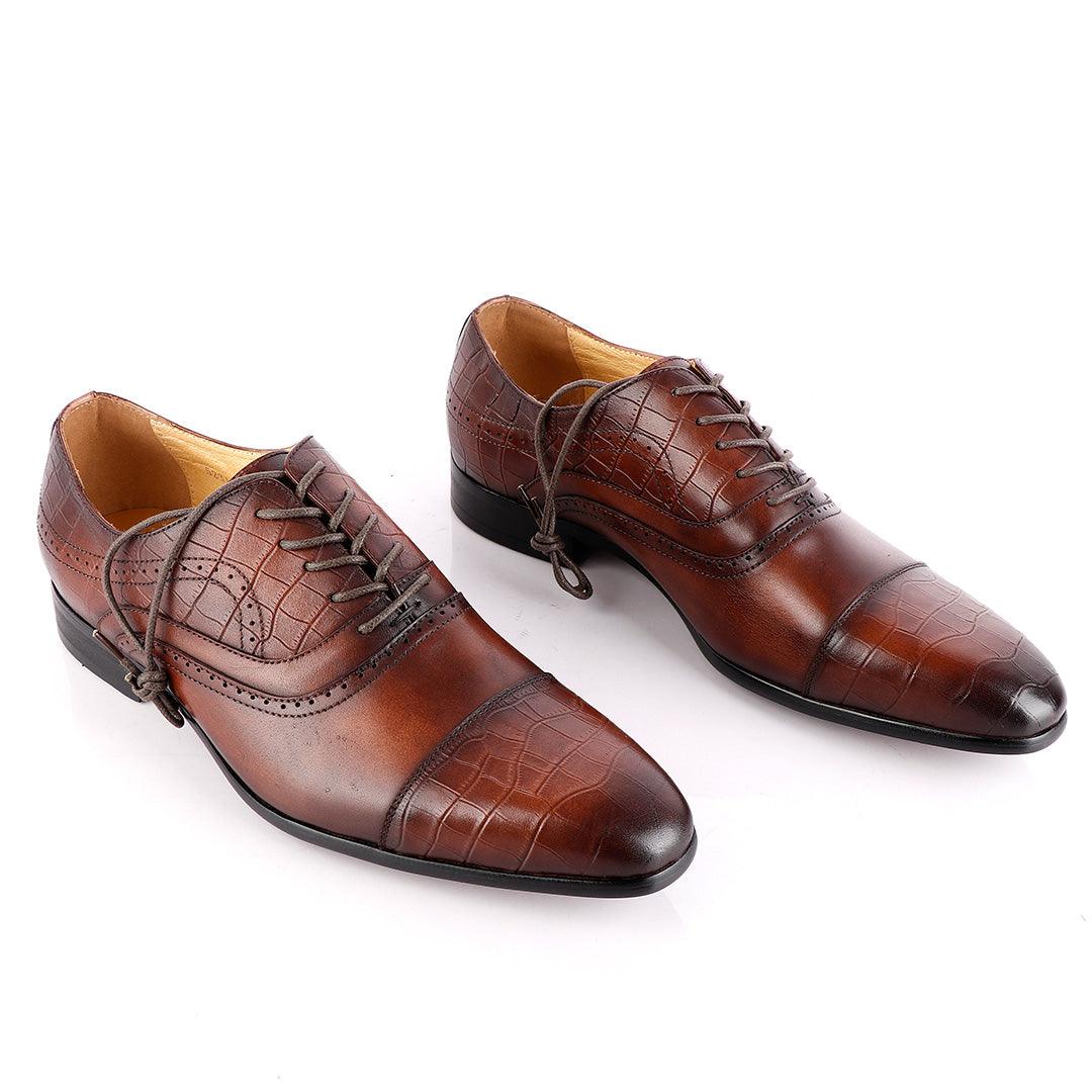 Paul Smith Oxford Half Croc Laceup Wingtip Coffee Leather Shoes - Obeezi