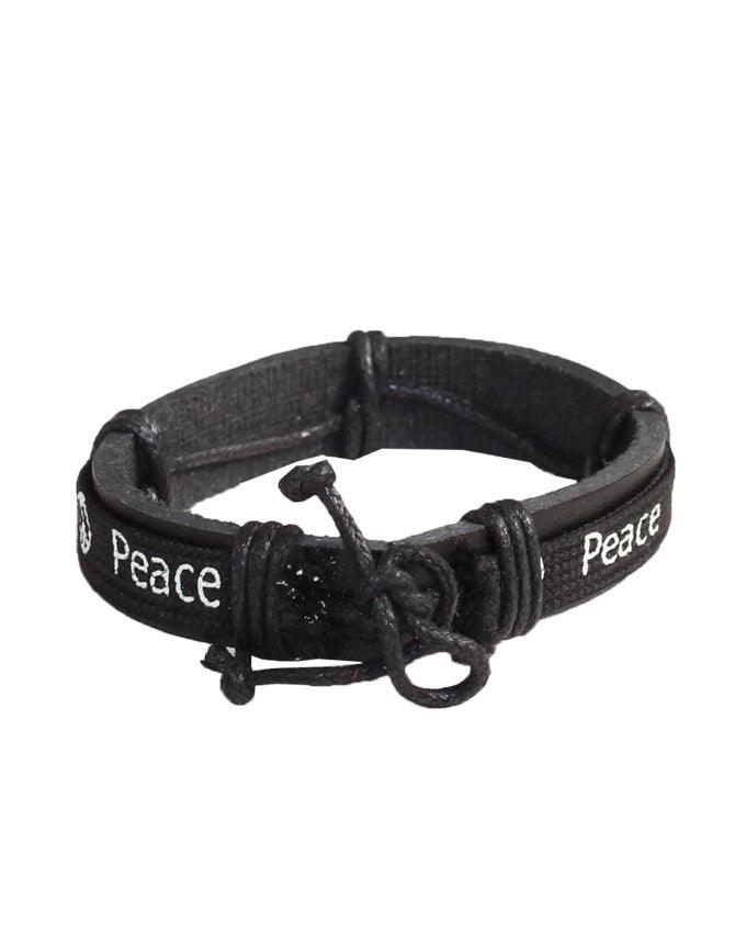 Peace Unisex Dark Black Leather Wrap Bracelet - Obeezi.com