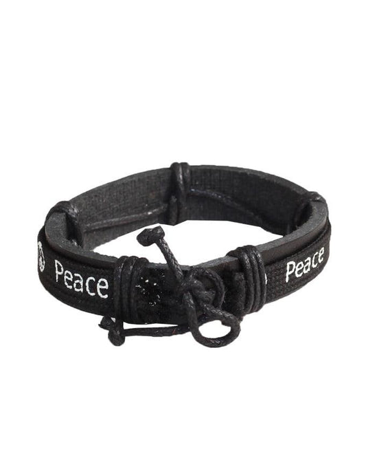 Peace Unisex Dark Black Leather Wrap Bracelet - Obeezi.com
