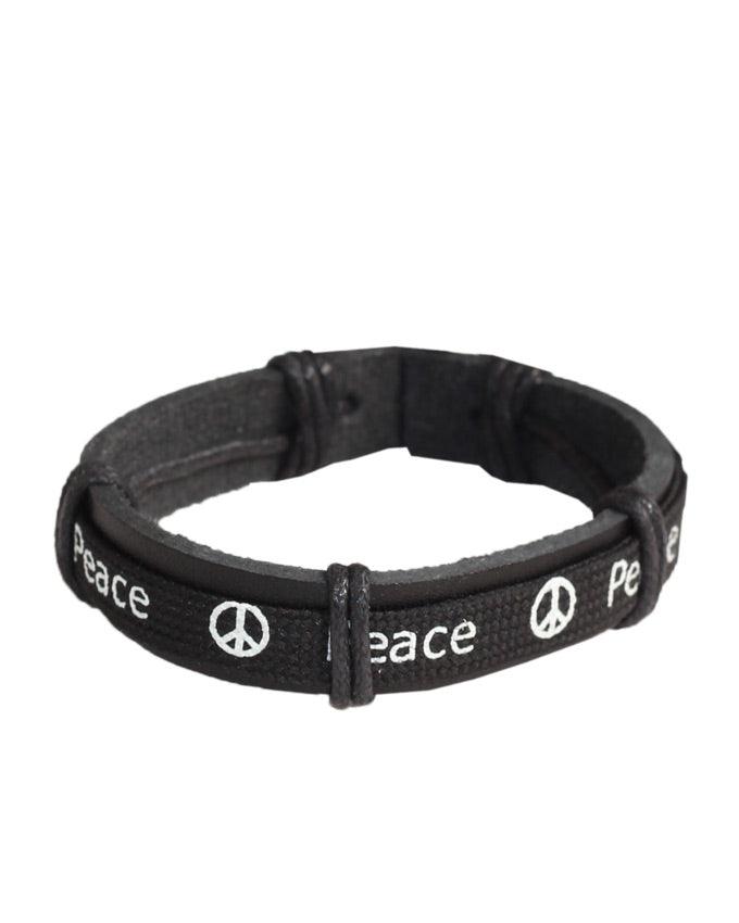 Peace Unisex Dark Black Leather Wrap Bracelet - Obeezi.com