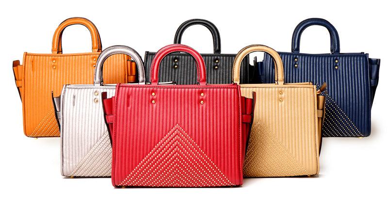 Pelletini 2-in-1 Triangle Stud Genuine Leather Handbag Red - Obeezi.com
