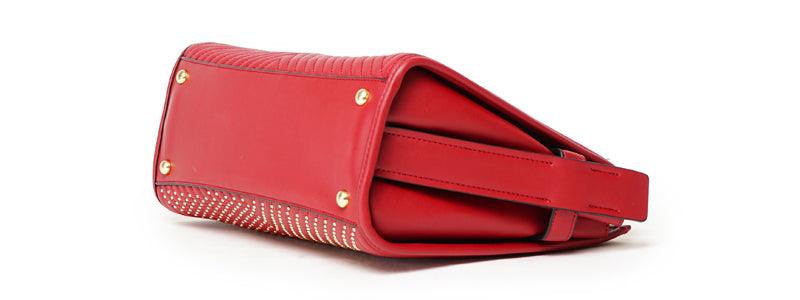 Pelletini 2-in-1 Triangle Stud Genuine Leather Handbag Red - Obeezi.com