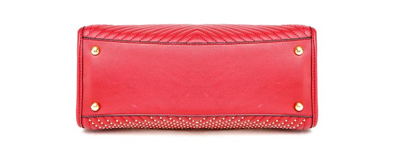 Pelletini 2-in-1 Triangle Stud Genuine Leather Handbag Red - Obeezi.com