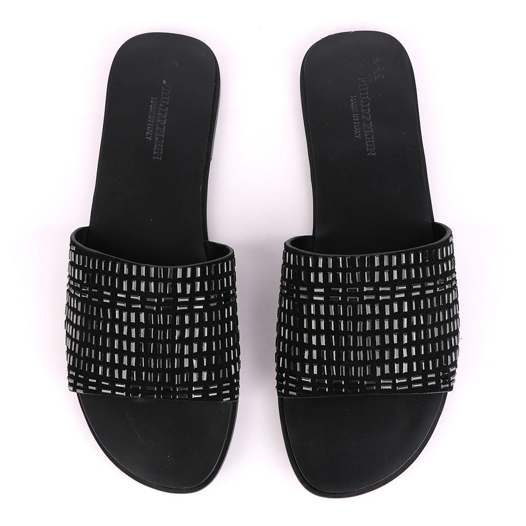 Philipp Plein Black Swarovski Embellished Slide Sandals - Obeezi