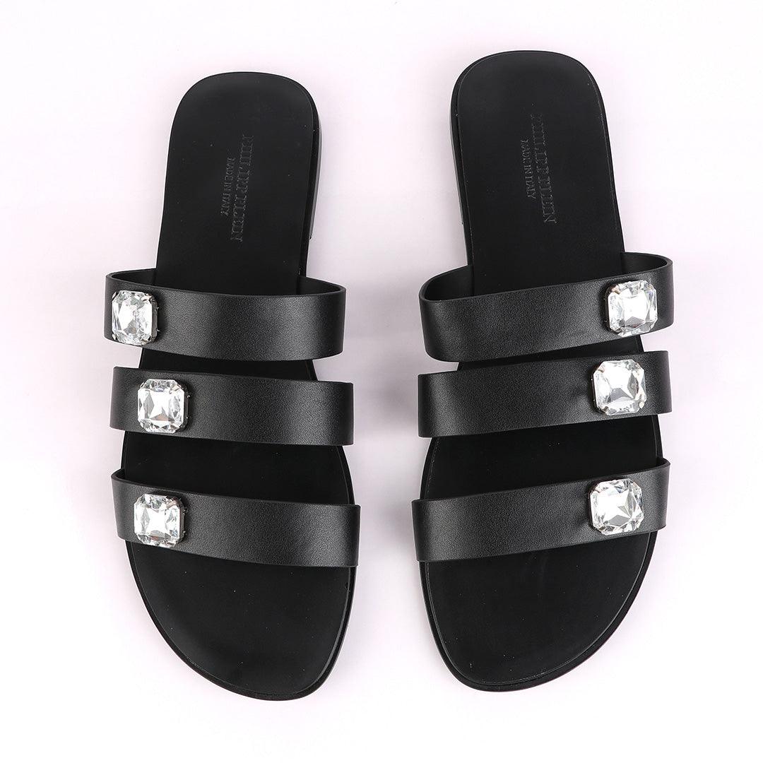 Philipp Plein Callisto Black Leather Sandal With Studs - Obeezi