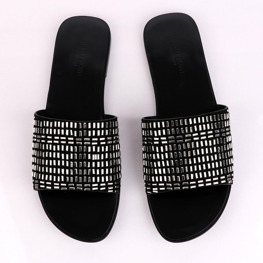 Philipp Plein Silver Swarovski Embellished Slide Sandals - Obeezi