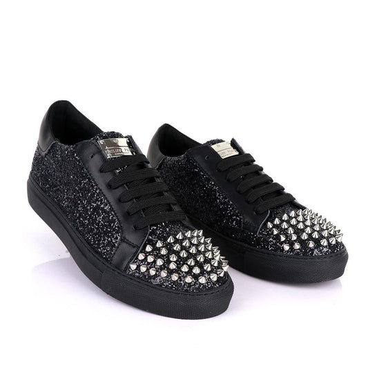 Philipp Plein Spikes and Studded Black Sneakers - Obeezi