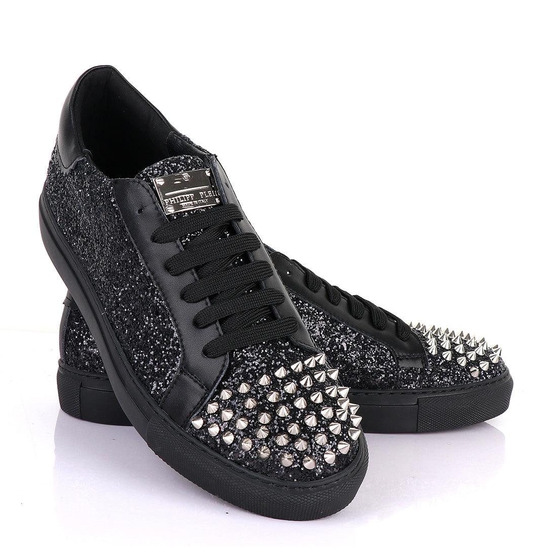 Philipp Plein Spikes and Studded Black Sneakers - Obeezi