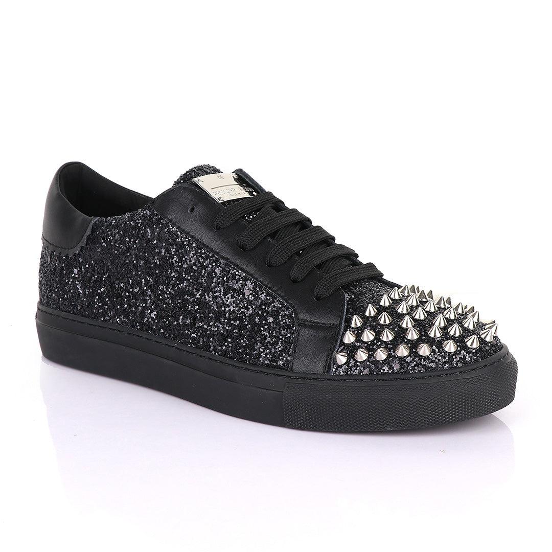 Philipp Plein Spikes and Studded Black Sneakers - Obeezi