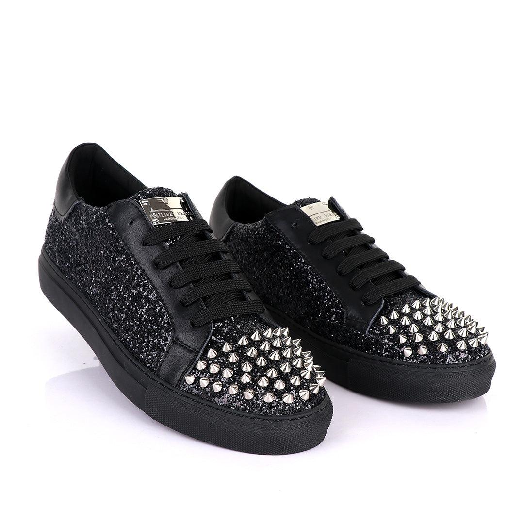 Philipp Plein Spikes and Studded Black Sneakers - Obeezi