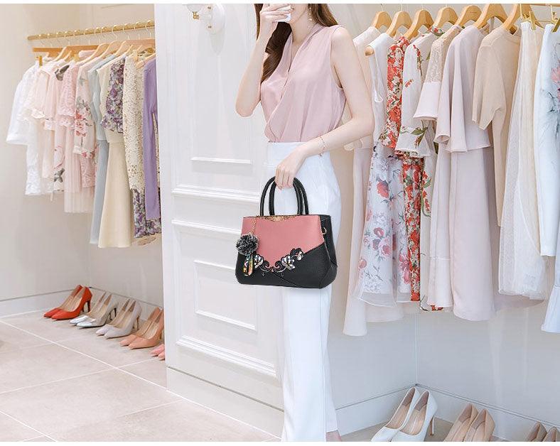 Pink Black French Fur Cham Shape Tote Handbag - Obeezi.com