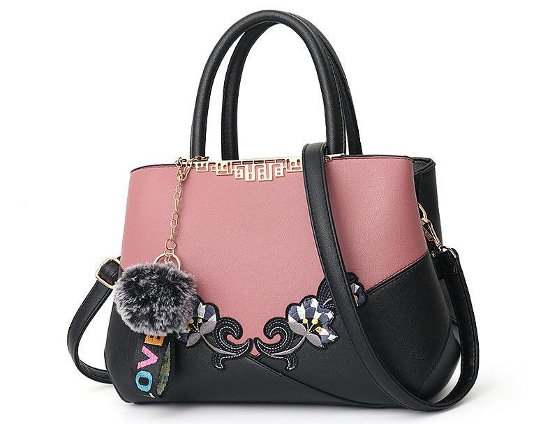 Pink Black French Fur Cham Shape Tote Handbag - Obeezi.com