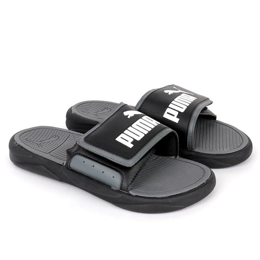 PM Catstlerock Comfort Black And Ash Rubber Sole Men's Slide - Obeezi.com