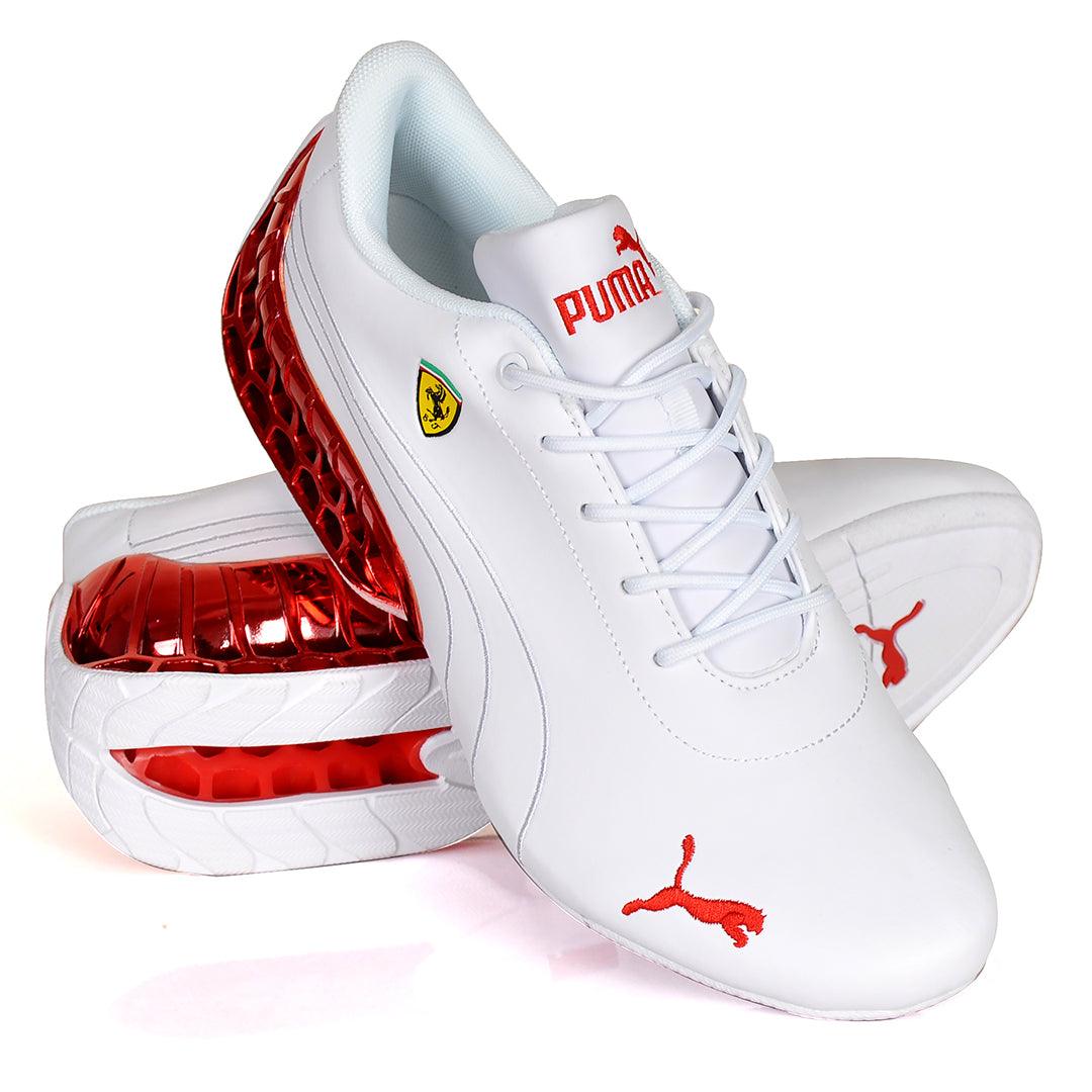 Pm Future Moto Sport GT Red Sole Sneakers- White - Obeezi.com