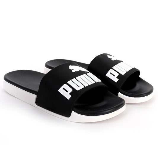 PM Royalcut Comfort All Black With White Rubber Sole Men's Slide - Obeezi.com