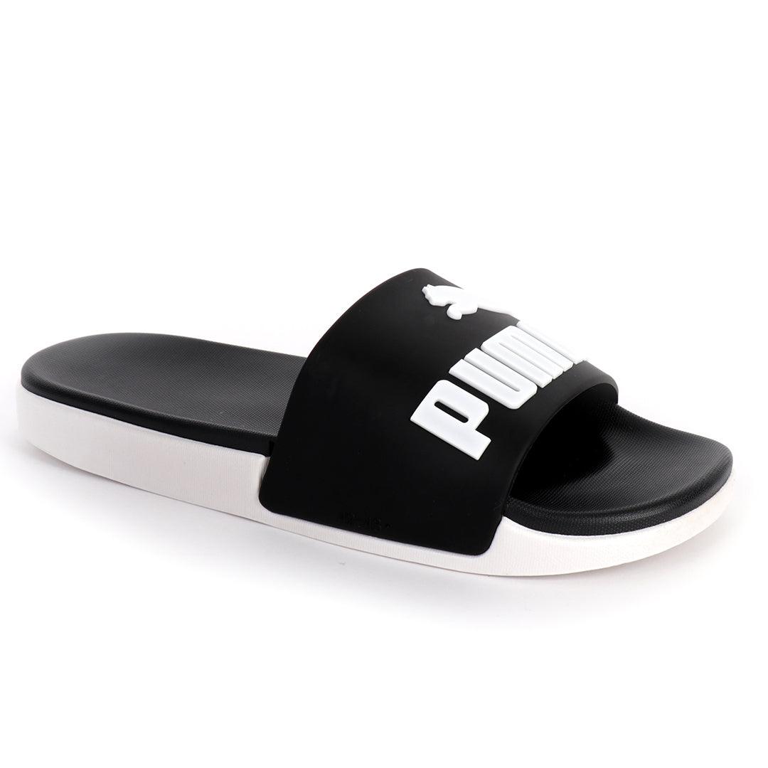 PM Royalcut Comfort All Black With White Rubber Sole Men's Slide - Obeezi.com
