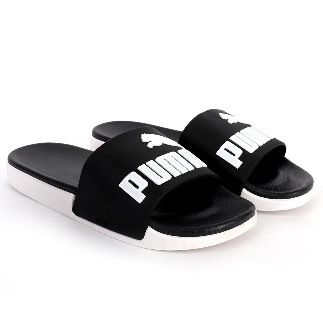 PM Royalcut Comfort All Black With White Rubber Sole Men's Slide - Obeezi.com