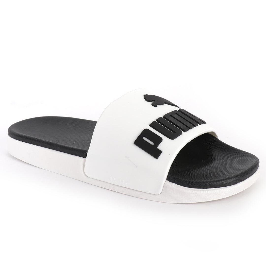 PM Royalcut Comfort Black And White Rubber Sole Men's Slide - Obeezi.com