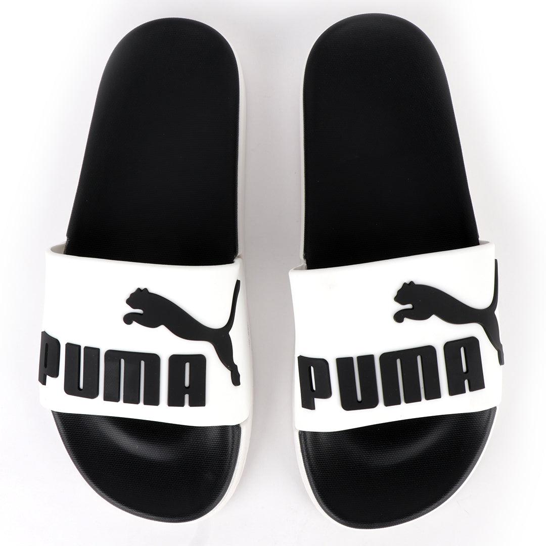 PM Royalcut Comfort Black And White Rubber Sole Men's Slide - Obeezi.com