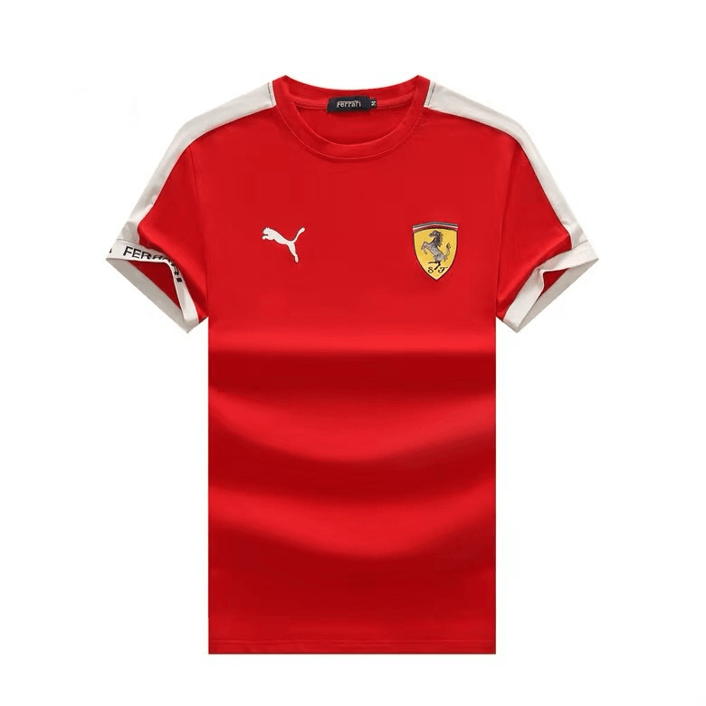 PM Scuderia FER Industry Lightweight White Shoulder Strip Side Logo T-Shirt- Red - Obeezi.com