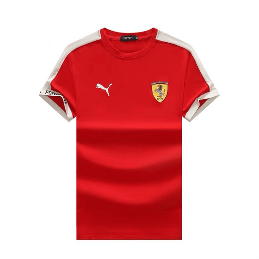 PM Scuderia FER Industry Lightweight White Shoulder Strip Side Logo T-Shirt- Red - Obeezi.com