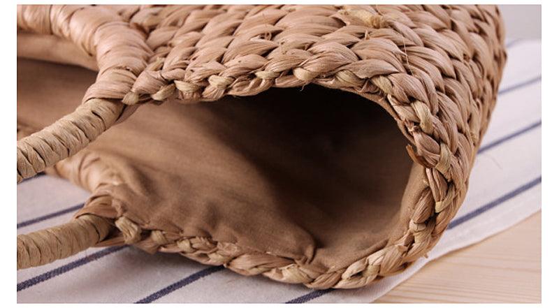 Pom Pom Woven Straw Basket Bag -Multi Color - Obeezi.com