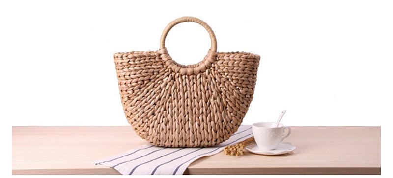 Pom Pom Woven Straw Basket Bag -Multi Color - Obeezi.com