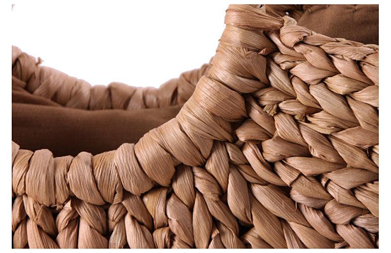 Pom Pom Woven Straw Basket Bag -Multi Color - Obeezi.com