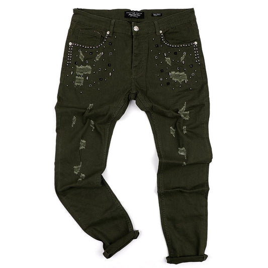 PP Men's Flex Straight Cut Stoned Distressed Jeans- Green - Obeezi.com